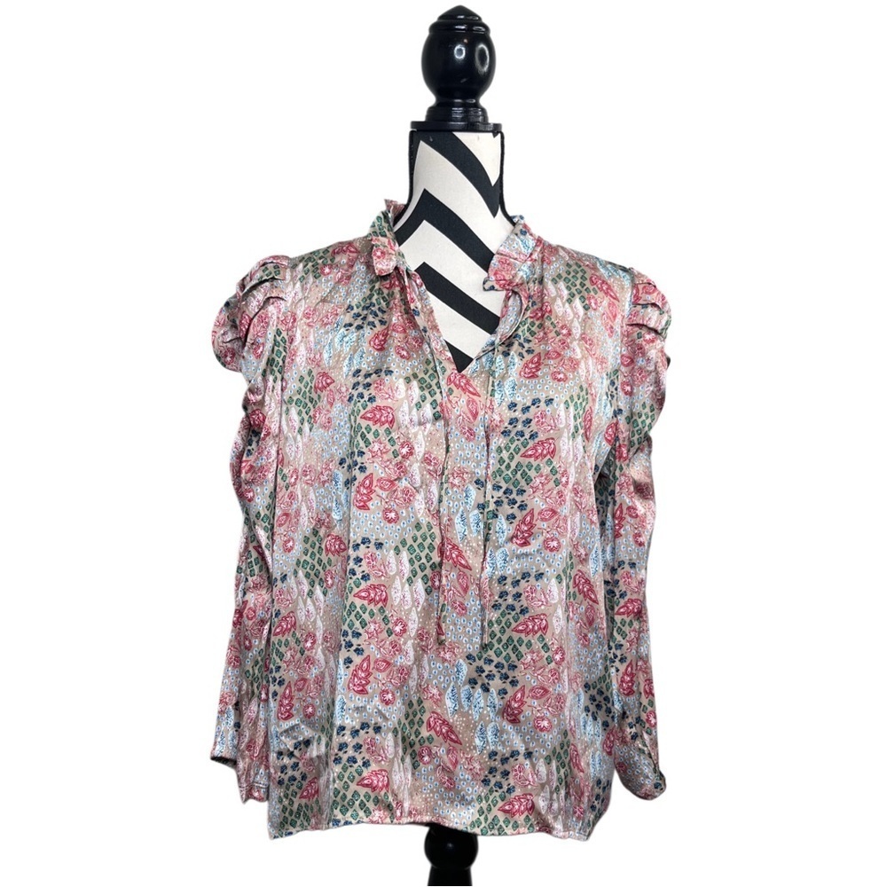 NWT Loft Floral Sz M Satin Long-Sleeve Blouse